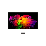 La vue avant de la LG OLED evo AI G6, lancée en 2026, affiche une image de formes multicolores superposées, avec la technologie Hyper Radiant Color, Noir absolu et couleur réaliste, ainsi que le badge OLED TV n° 1 au monde pendant 13 ans.